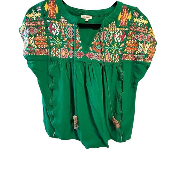 Women's Green Short Rayon Blouse w/ Embroidery byJodifil Size L - Picture 1 of 4